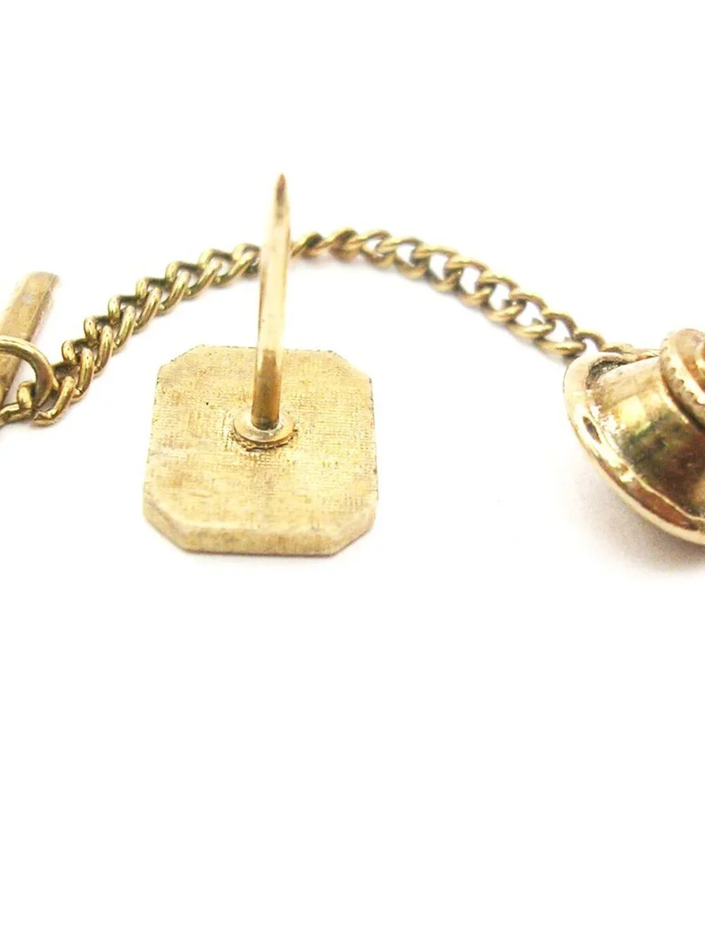 Initial F Tie Tack Pin with Chain engraved vintage Necktie Holder Men Jewelry